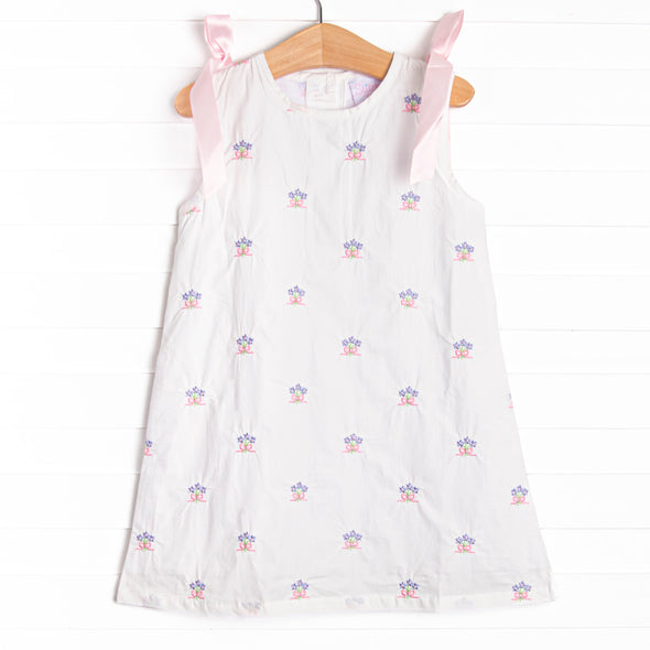Blue Bundles Embroidered Dress, White