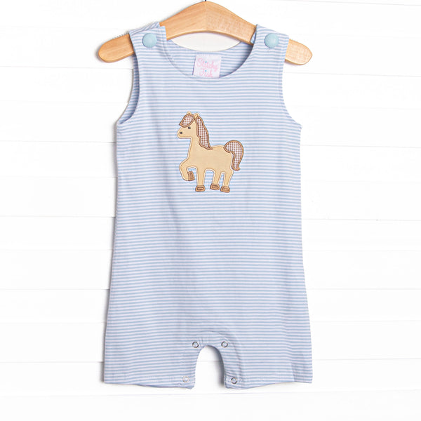 Giddy-Up Gallop Applique Jon Jon, Blue Stripe