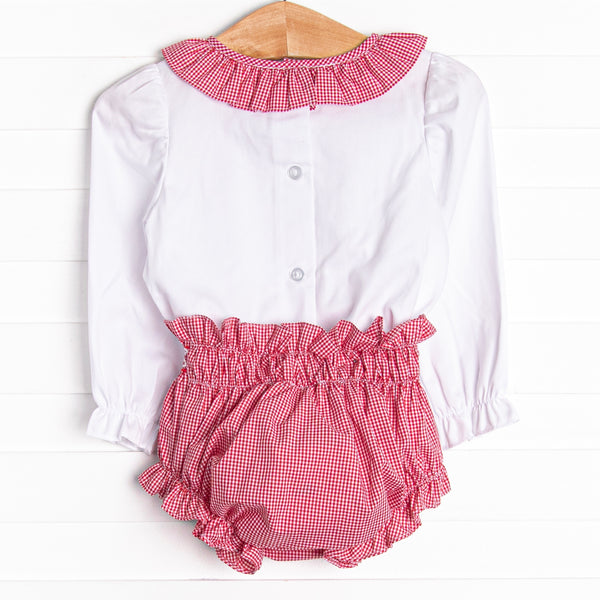 Holiday Holly Smocked Diaper Set, Red
