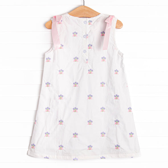 Blue Bundles Embroidered Dress, White