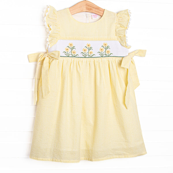 Sunny Day Sprouts Smocked Side Tie Dress, Yellow