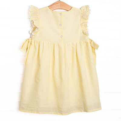 Sunny Day Sprouts Smocked Side Tie Dress, Yellow