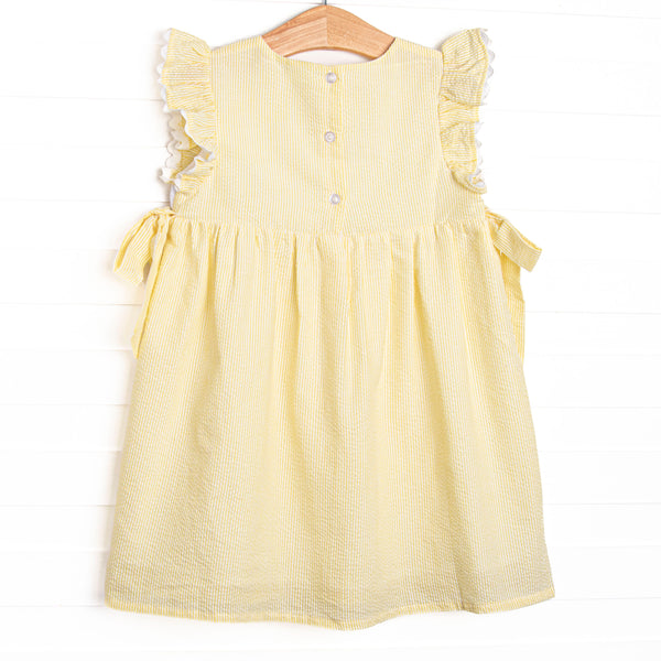 Sunny Day Sprouts Smocked Side Tie Dress, Yellow