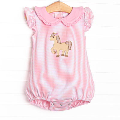 Giddy-Up Gallop Applique Bubble, Pink Stripe
