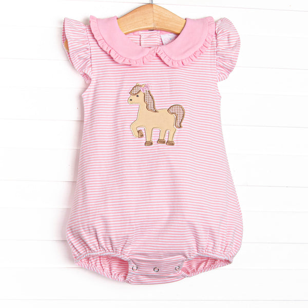 Giddy-Up Gallop Applique Bubble, Pink Stripe
