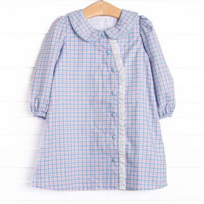 Bleu: Frances Long Sleeve Dress, Blue and Red Plaid