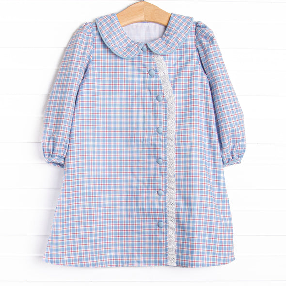 Bleu: Frances Long Sleeve Dress, Blue and Red Plaid
