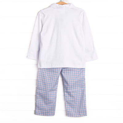 Bleu: Frederick Pant Set, Red and Blue Plaid