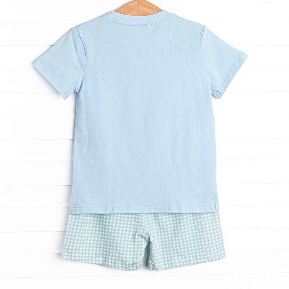 Crocodile Cutie Applique Short Set, Blue