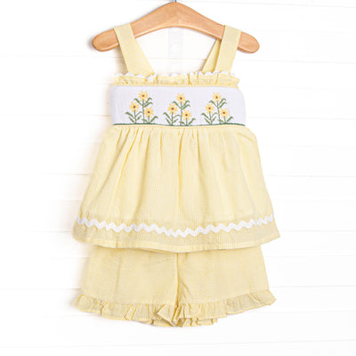 Sunny Day Sprouts Smocked Ruffle Short Set, Yellow