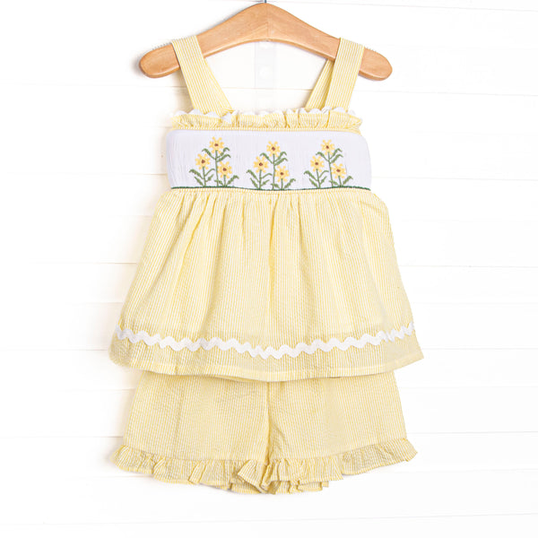 Sunny Day Sprouts Smocked Ruffle Short Set, Yellow