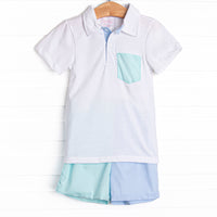 Classic Color Block Short Set, Blue
