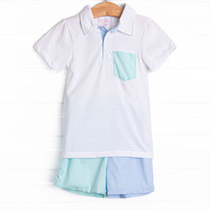 Classic Color Block Short Set, Blue