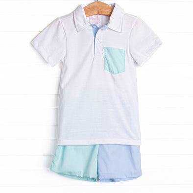 Classic Color Block Short Set, Blue
