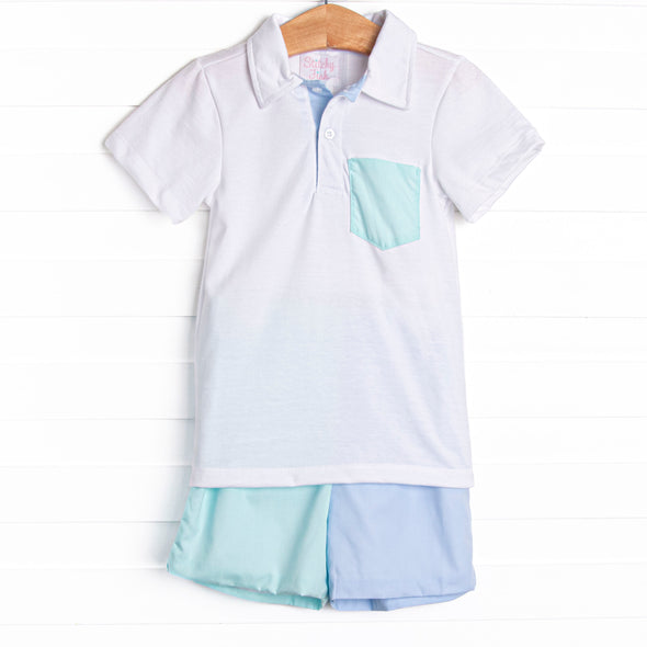 Classic Color Block Short Set, Blue