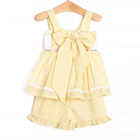 Sunny Day Sprouts Smocked Ruffle Short Set, Yellow