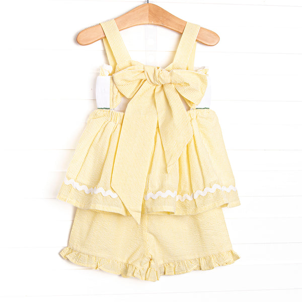 Sunny Day Sprouts Smocked Ruffle Short Set, Yellow