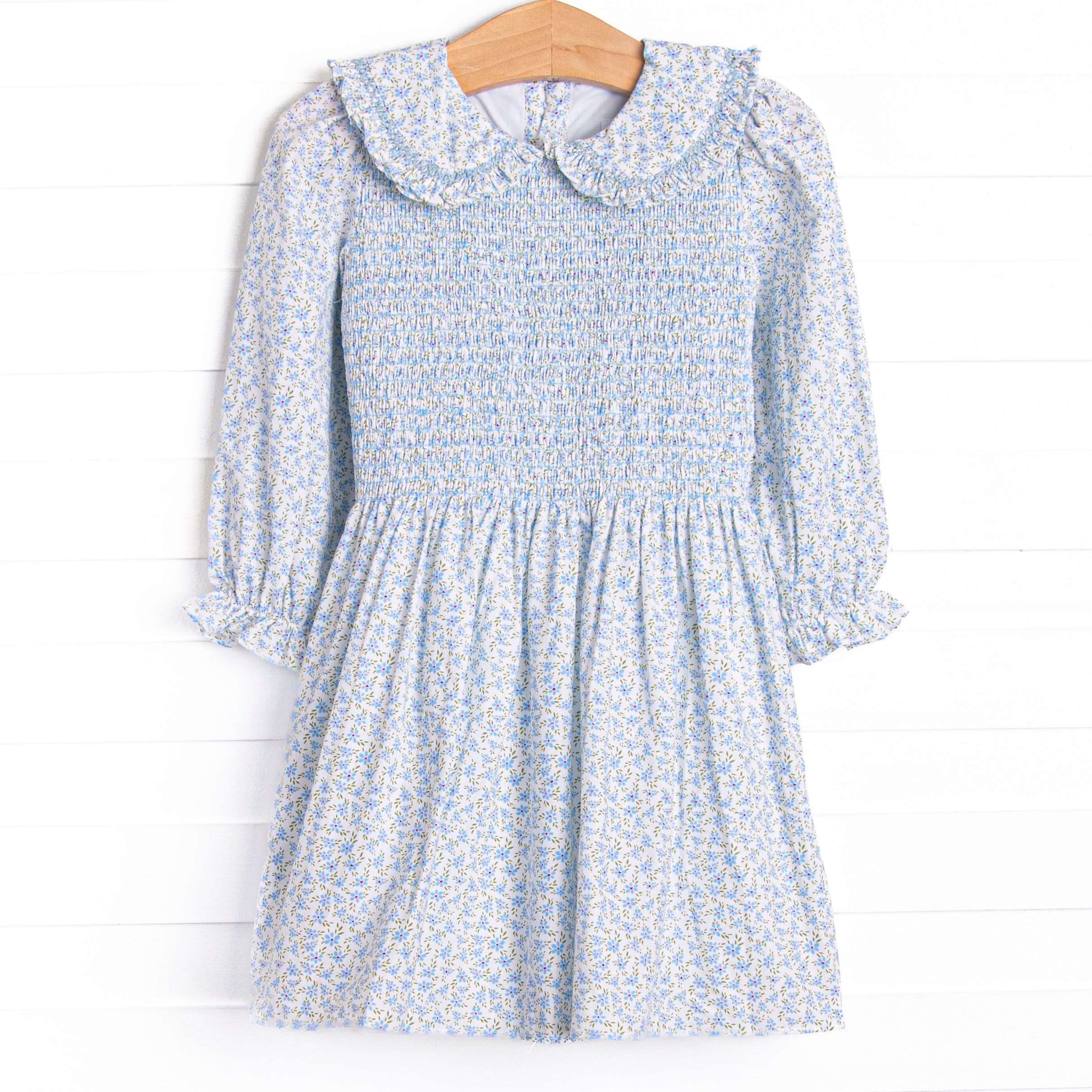 Girl's Bleu: Margaret Smocked Long Sleeve Dress in Blue Floral Size 18M | Stitchy Fish Girl's Bleu: Margaret Smocked Long Sleeve Dress in Blue Floral Size 18M | Stitchy Fish