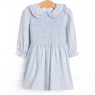 Bleu: Margaret Smocked Long Sleeve Dress, Blue Floral