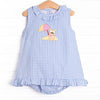 Corgi on the Coast Applique Skirted Bubble, Blue