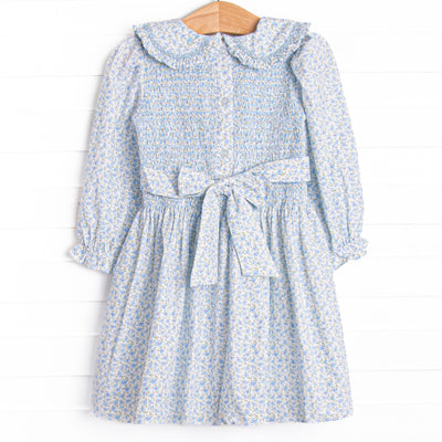 Bleu: Margaret Smocked Long Sleeve Dress, Blue Floral