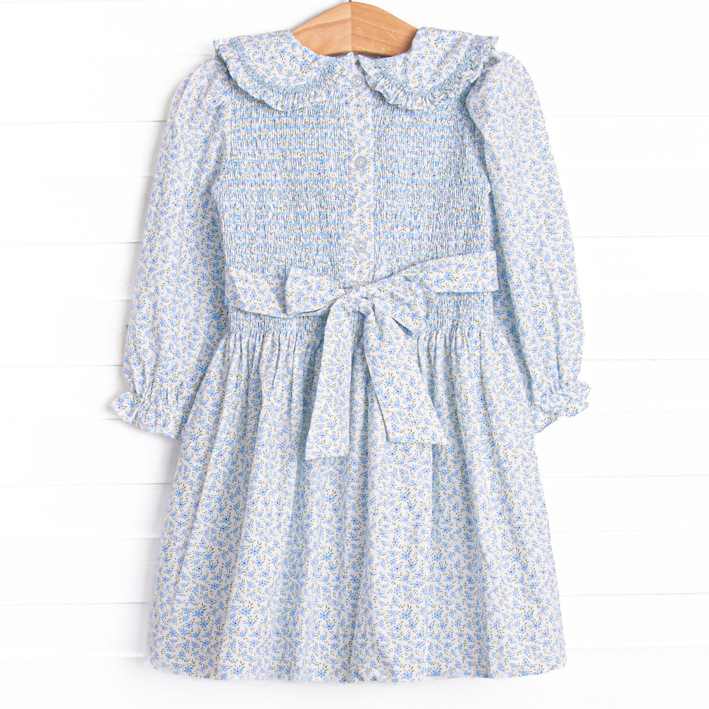Girl's Bleu: Margaret Smocked Long Sleeve Dress in Blue Floral size 18M | Stitchy Fish Girl's Bleu: Margaret Smocked Long Sleeve Dress in Blue Floral size 18M | Stitchy Fish