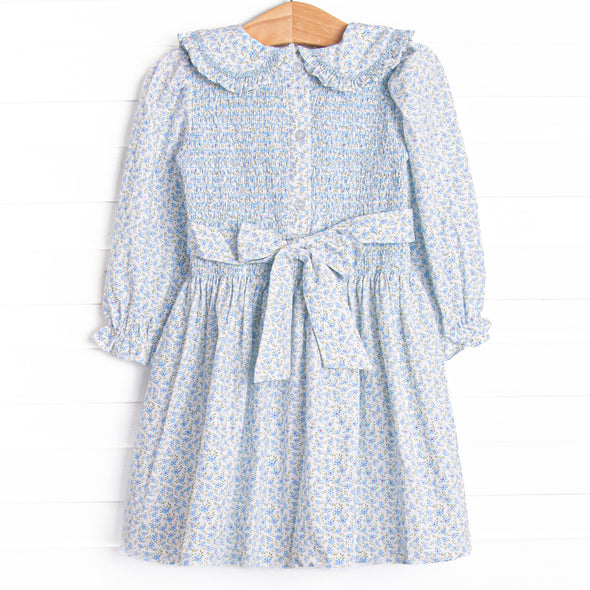 Bleu: Margaret Smocked Long Sleeve Dress, Blue Floral