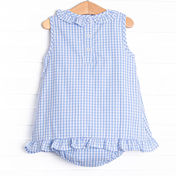 Corgi on the Coast Applique Skirted Bubble, Blue