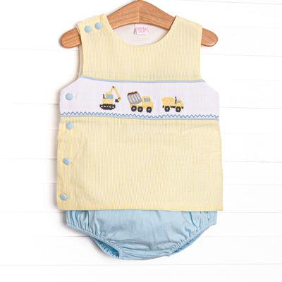 Work Zone Smocked Diaper Set, Yellow