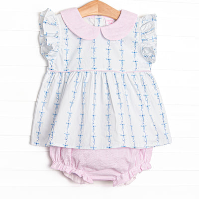 Satin Ribbon Seersucker Diaper Set, Blue