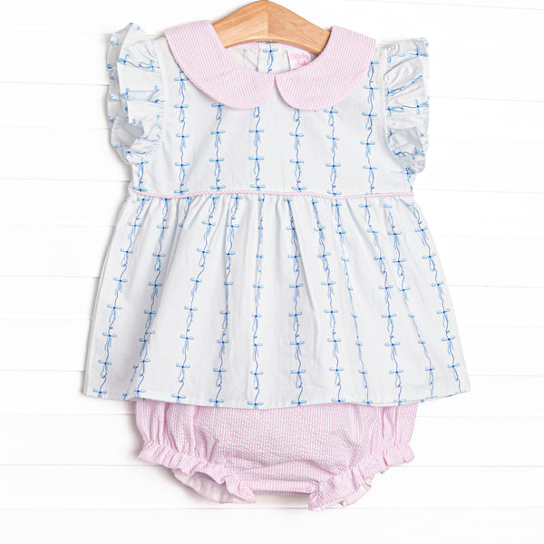 Satin Ribbon Seersucker Diaper Set, Blue