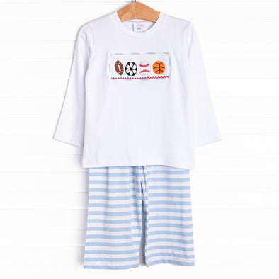 Sports Smocked Pant Set, Blue