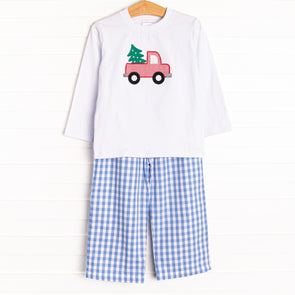 Pine Pickup Applique Pant Set, Blue