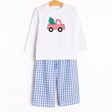 Pine Pickup Applique Pant Set, Blue
