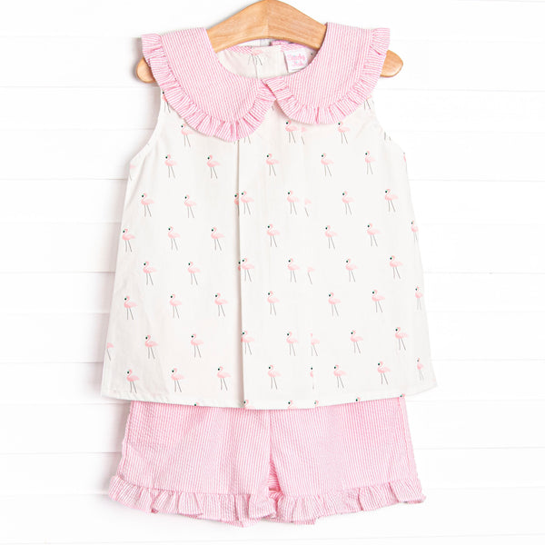 Frills and Flamingos Short Set, Pink