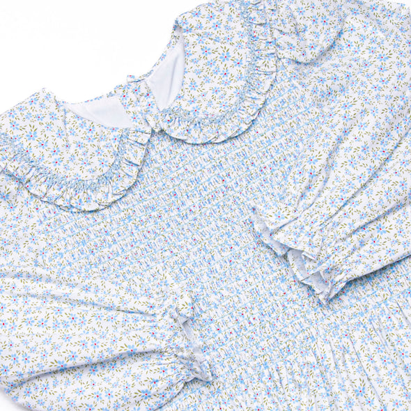 Bleu: Margaret Smocked Long Sleeve Dress, Blue Floral