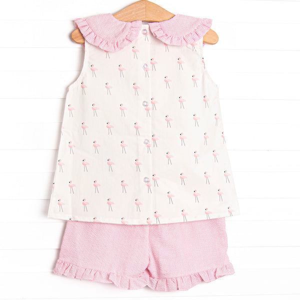 Frills and Flamingos Short Set, Pink