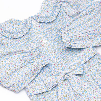 Bleu: Margaret Smocked Long Sleeve Dress, Blue Floral