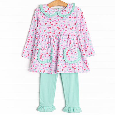 Heart Sprinkles Ruffle Legging Set, Mint