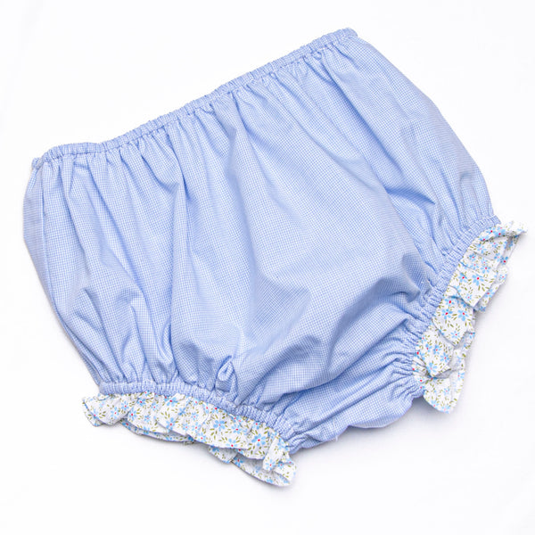 Bleu: Louise Applique Long Sleeve Diaper Set, Blue Gingham
