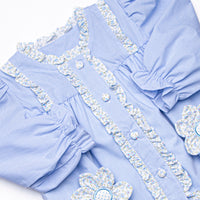 Bleu: Louise Applique Long Sleeve Diaper Set, Blue Gingham