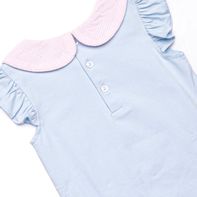 Satin Ribbon Seersucker Skirt Set, Blue