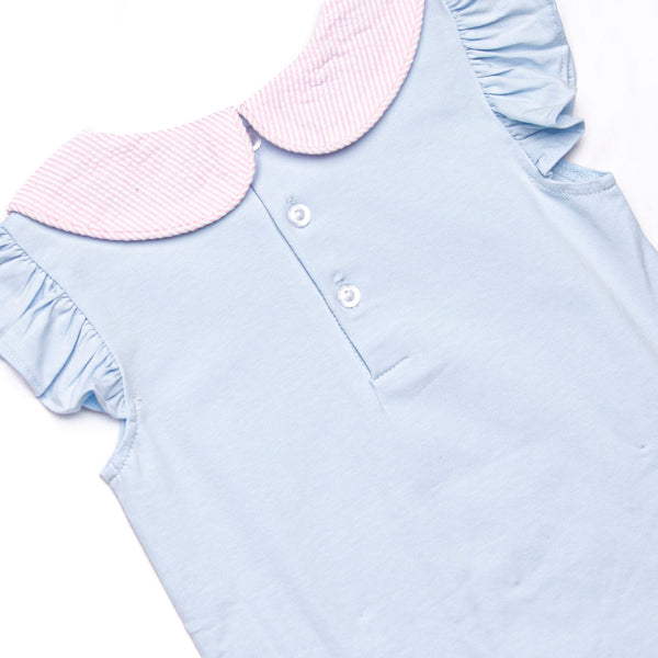 Satin Ribbon Seersucker Skirt Set, Blue