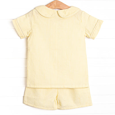Simple Seersucker Short Set, Yellow