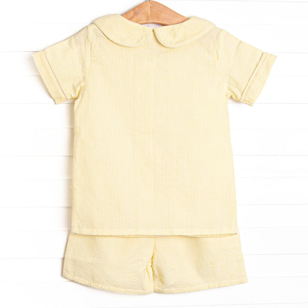 Simple Seersucker Short Set, Yellow