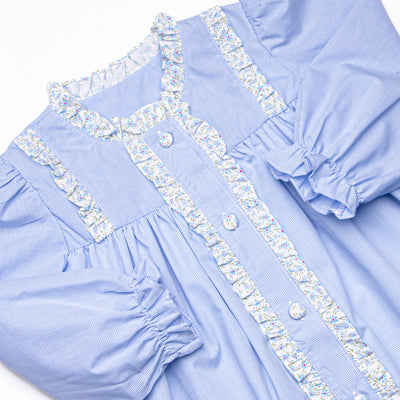 Bleu: Louise Applique Long Sleeve Dress, Blue Gingham