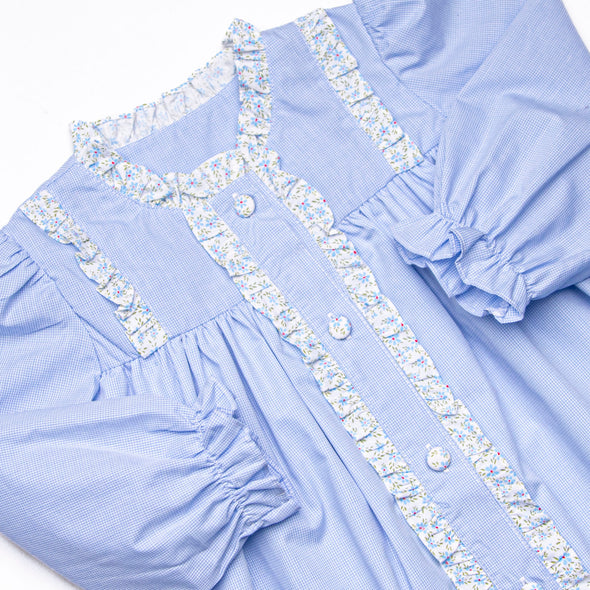 Bleu: Louise Applique Long Sleeve Diaper Set, Blue Gingham