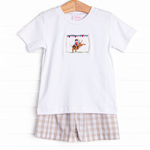 Rodeo Rider Smocked Short Set, Tan