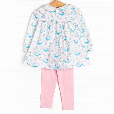 Turquoise Tea Party Legging Set, Blue