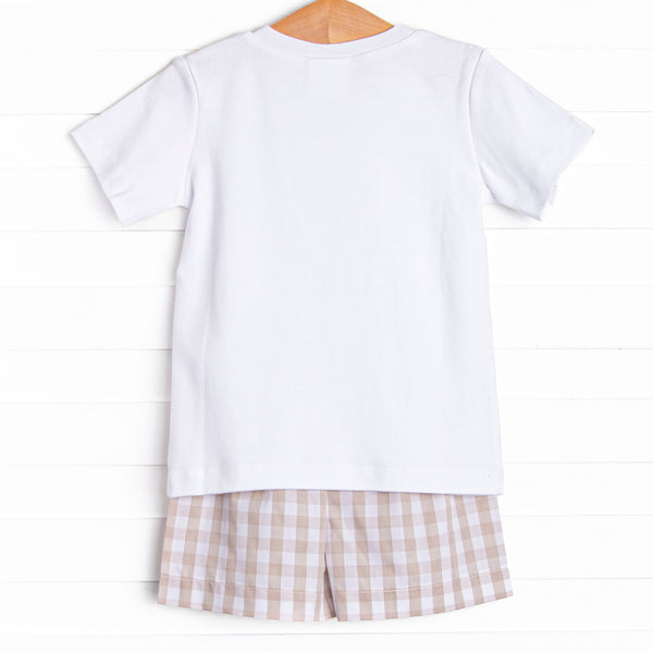 Rodeo Rider Smocked Short Set, Tan